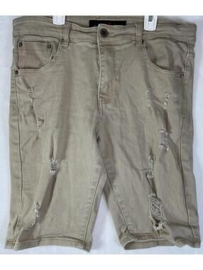 Copper Rivet Shorts Mens 34 (Actual 34x10) Beige Khaki Distressed Jeans Denim